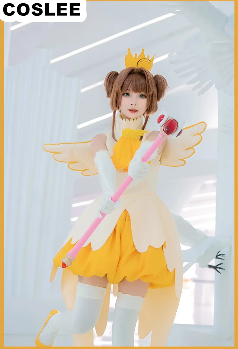 COSLEE CardCaptor Sakura OP2 Yellow And White Battle Dress Uniform Cosplay Costume Halloween Party Outfit Role Play Clothing New