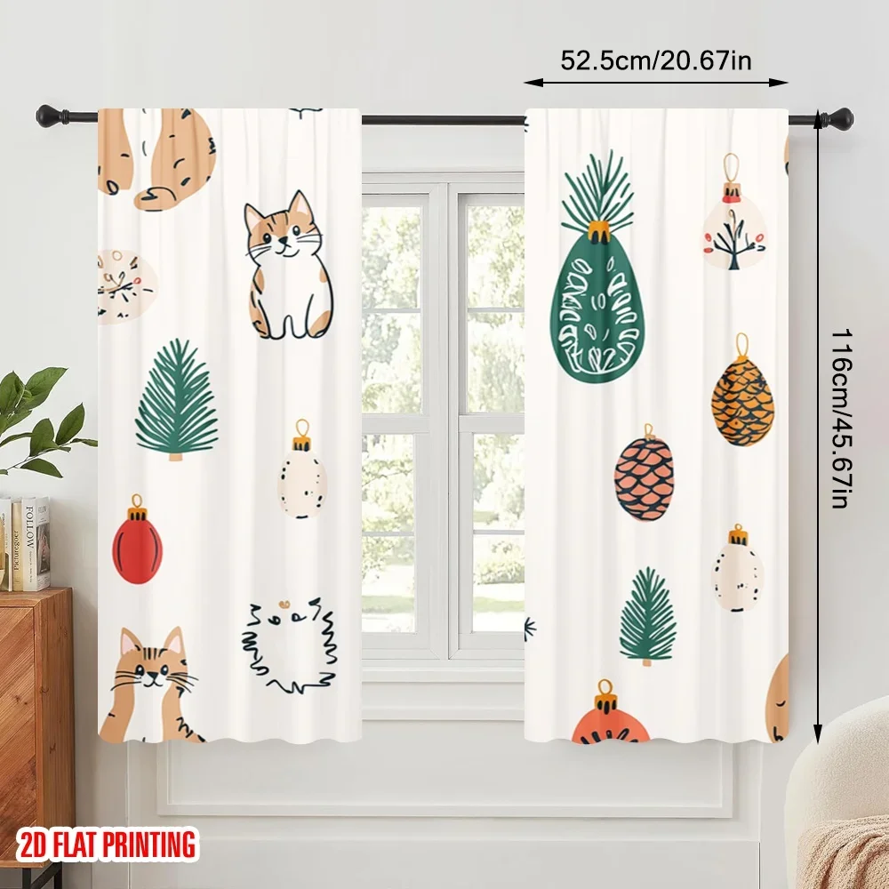 2pcs,2D plane printing Window Curtain Christmas Tree Ornaments Collection (2) Versatile Polyester (without rod) Gifts Use for