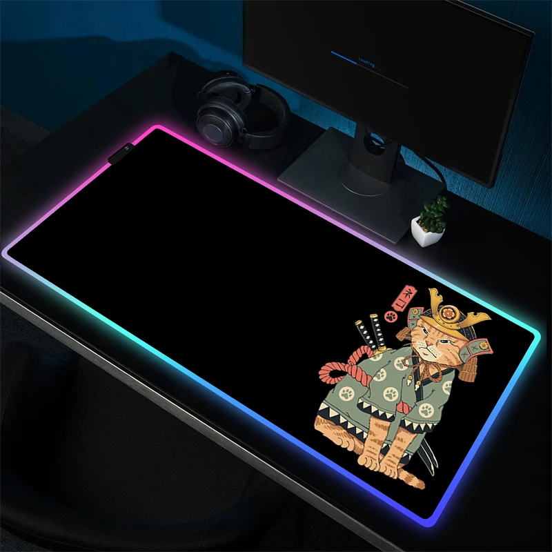 RGB коврик для мыши, японский коврик для мыши в виде кошки, большой игровой коврик для мыши, геймерский резиновый Настольный коврик, игровой нескользящий компьютерный ковер, аксессуары для детской мыши