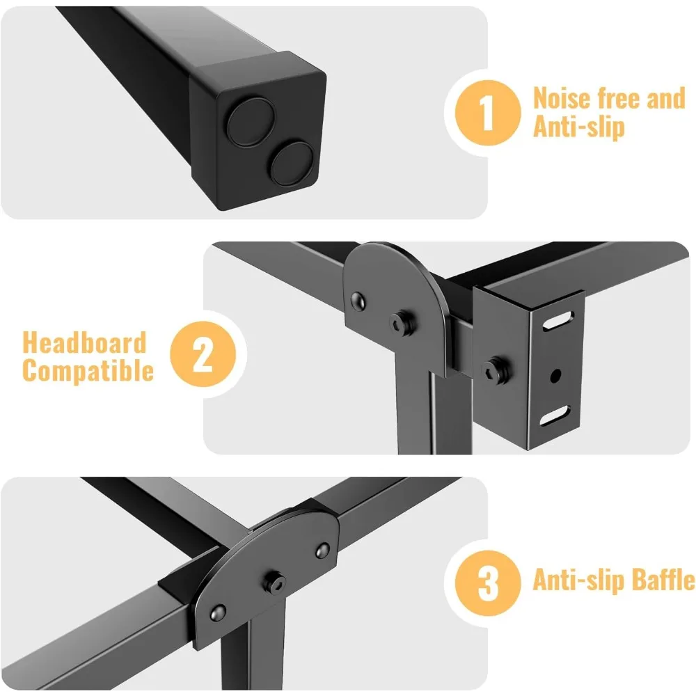 إطار سرير معدني بحجم كينج مع دعم 9 أرجل، ارتفاع 8 بوصة لصندوق زنبرك ومرتبة، سهل التجميع، لمسة نهائية سوداء