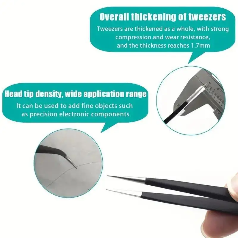 6pcs Precision Long Tweezers Set ESD Anti-Static Stainless SteelTweezers Repair Tools For Electronics Repair Soldering Craft