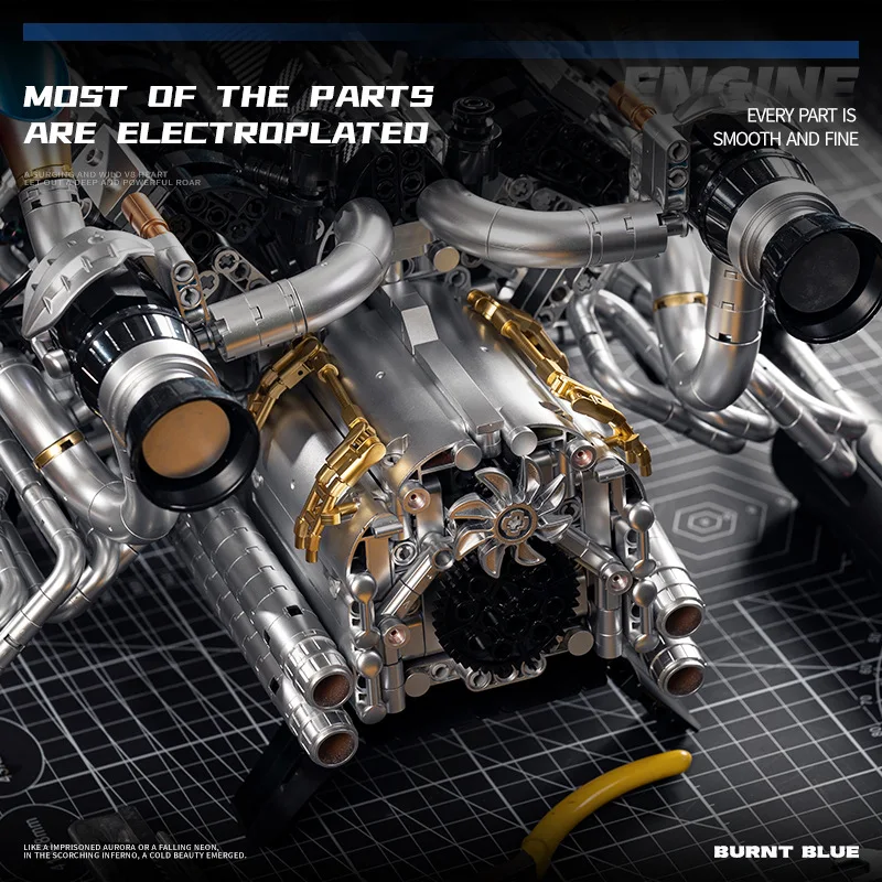 Technical Supercar V8 Engine Building Blocks Kit Model Power Motor Driven Desktop Ornaments Kids Adults Toy For Kids Xmas Gift view 5