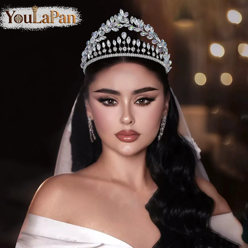 

YouLaPan Luxury Crystal Bride Tiaras Sparkly Rhinestone Crown Headband For Wedding Miss International Hair Accessories A409