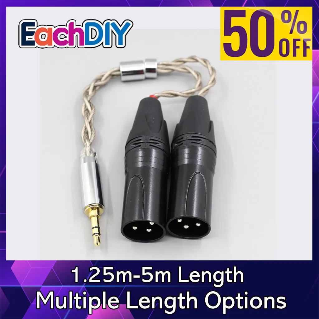 

99% Pure Silver + Graphene Silver Plated Shield Earphone Cable For 3.5m 2.5mm 4.4mm 6.5mm To Dual XLR 3 pole Male IFI LN007954