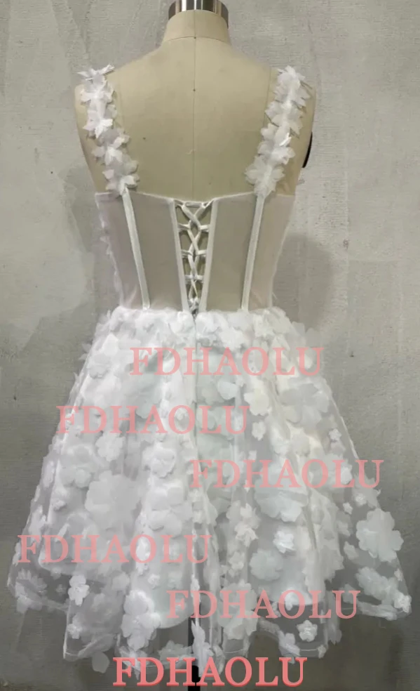 Customized Two Straps Full Lace Flower Short/Mini Wedding Dresses For Women Formal Bridal Grown Rode De Morrie Lace up