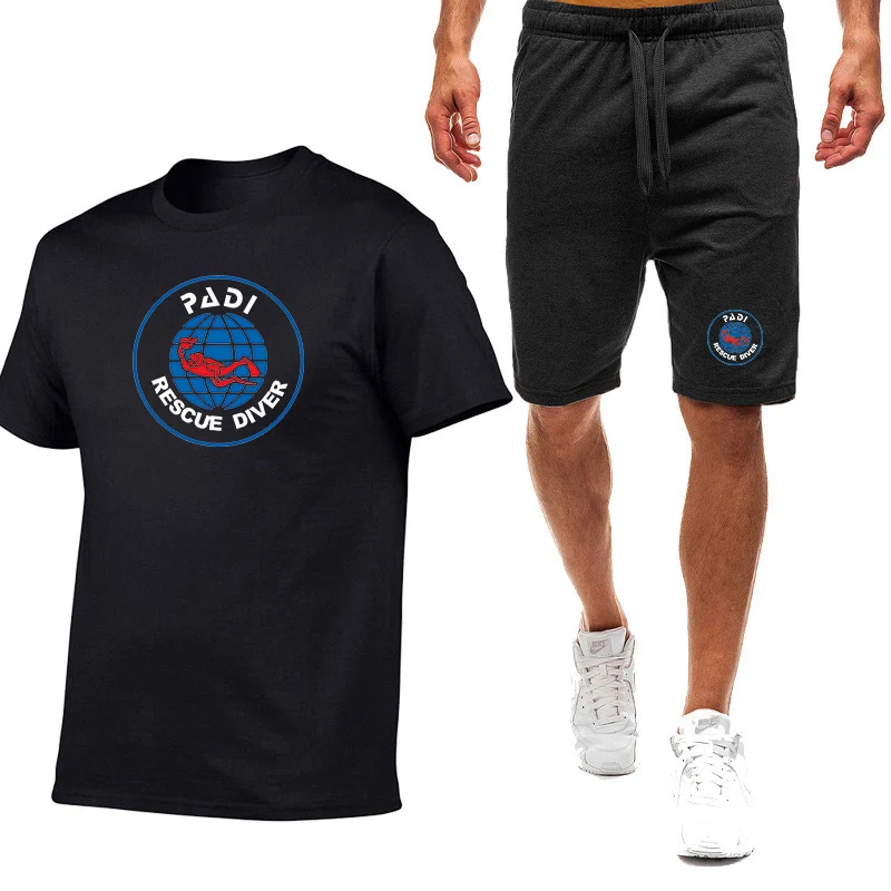 

Scuba Driver Padi Summer Men's Sets Fashion Tracksuit Men Short Sleeve T Shirts+Sport Shorts Suit Men Casual Men Clothing