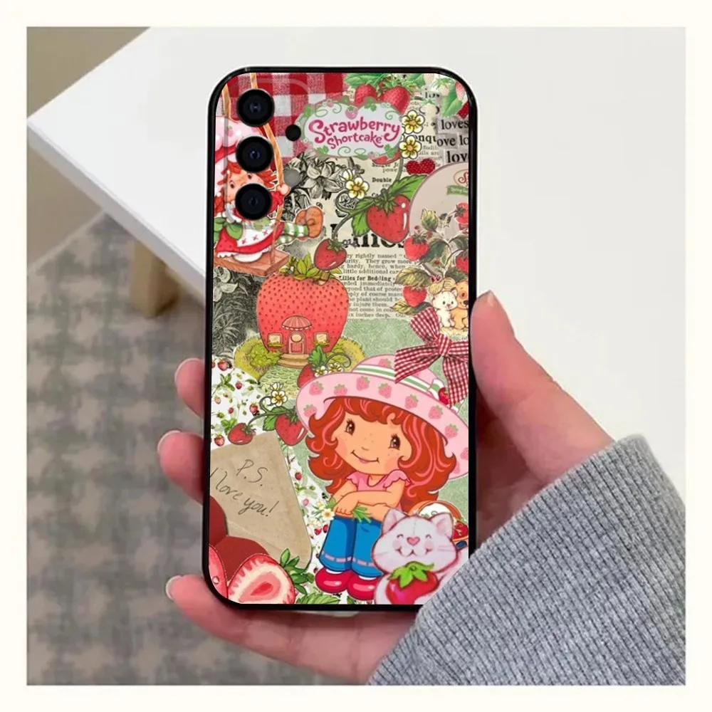 Girl Pink Strawberry S-Shortcake Phone Case For Samsung Galaxy A13,A21s,A22,A31,A32,A52,A53,A71,A80,A91 Soft Black Shell