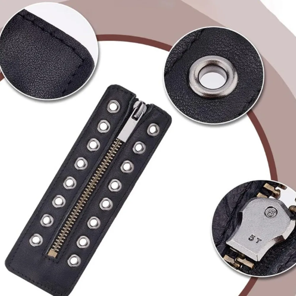 Black Leather Lace-in Boot Zipper Inserts Metal Eyelets 8 Holes Zipper Boot Laces Adjustable Shoe Accessory No Tie Shoe Laces