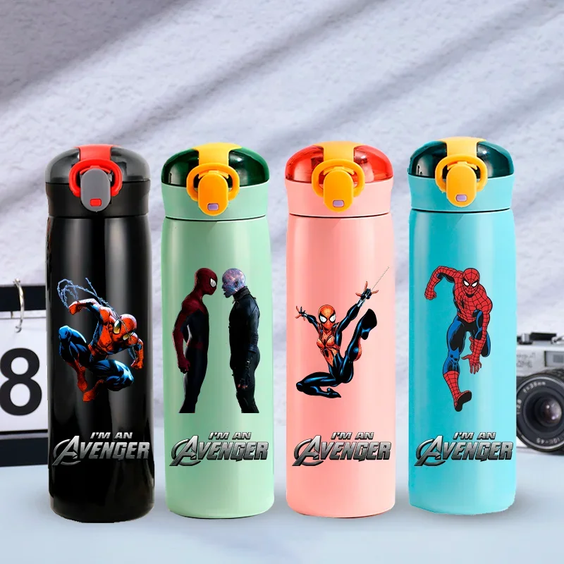 460ML Spider Man Portable Outdoor Leak Proof Water Bottle Cartoon Stainless Steel Insulated Cup Student Sports Travel Water Cup