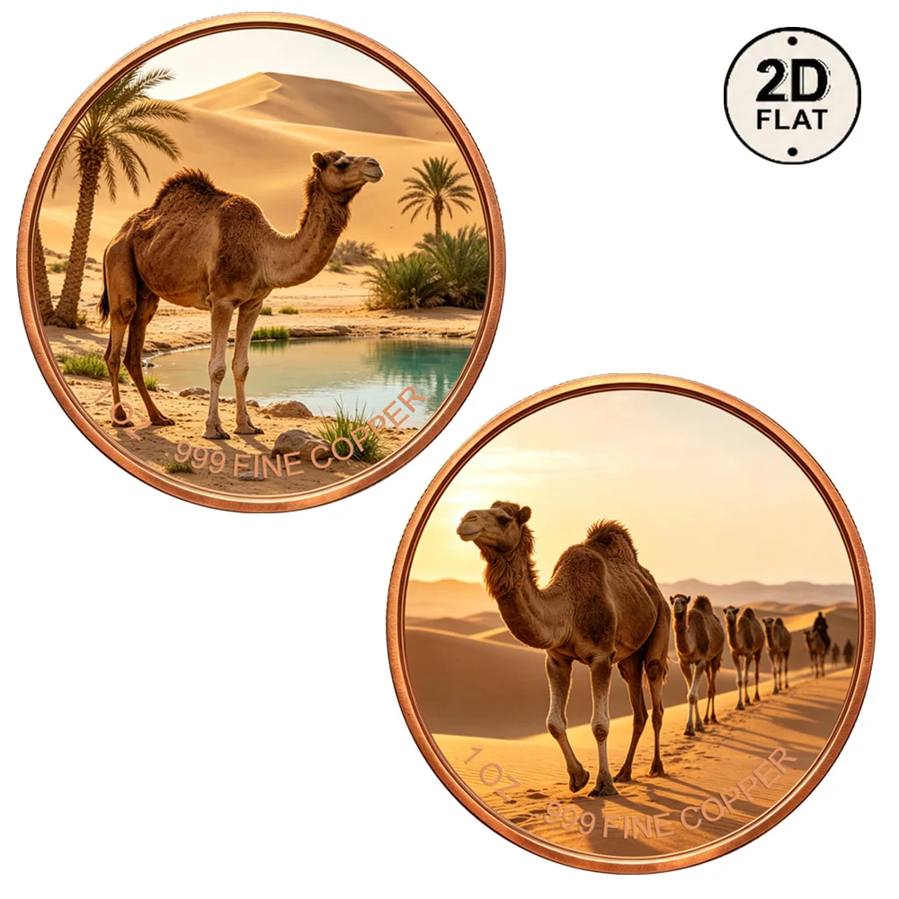 1pc 1oz .999 Fine Copper Camel Commemorative Coin Color Print Desert Wildlife Souvenir Medal Keepsake Gifts for Collectors