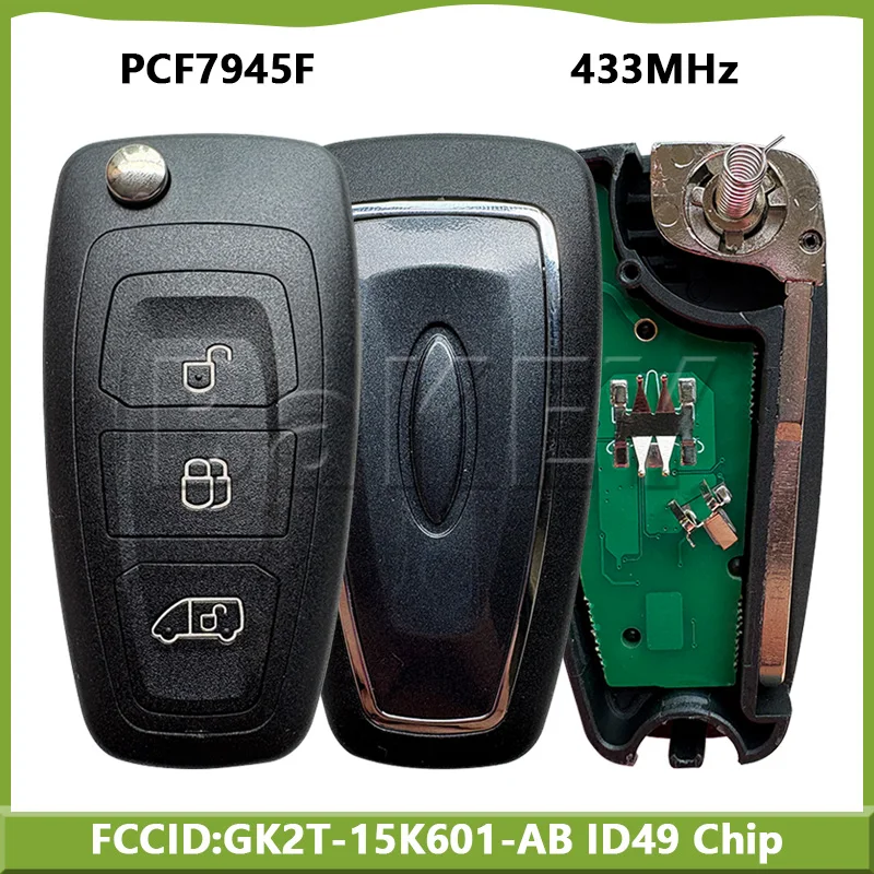 

Для Ford Touareg European 2015 + откидной пульт дистанционного управления, 3-кнопочный брелок HU101, брелок FCCID: GK2T-15K601-AB ID49 PCF7945F, чип 433 МГц