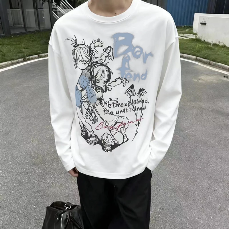 

American Cartoon Fun Printed Long Sleeve T-shirt for Men Women Autumn Fashion Loose Street Unisex Oversize Women's Clothes Y2k
