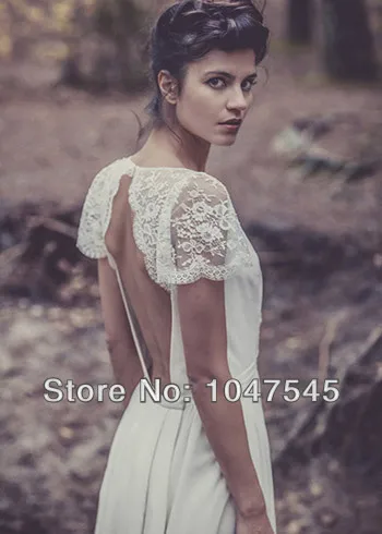 Robe de Mariée en Dentelle Vintage, Manches Courtes, Dos aux, Blanche, Longue, Nouvelle Collection