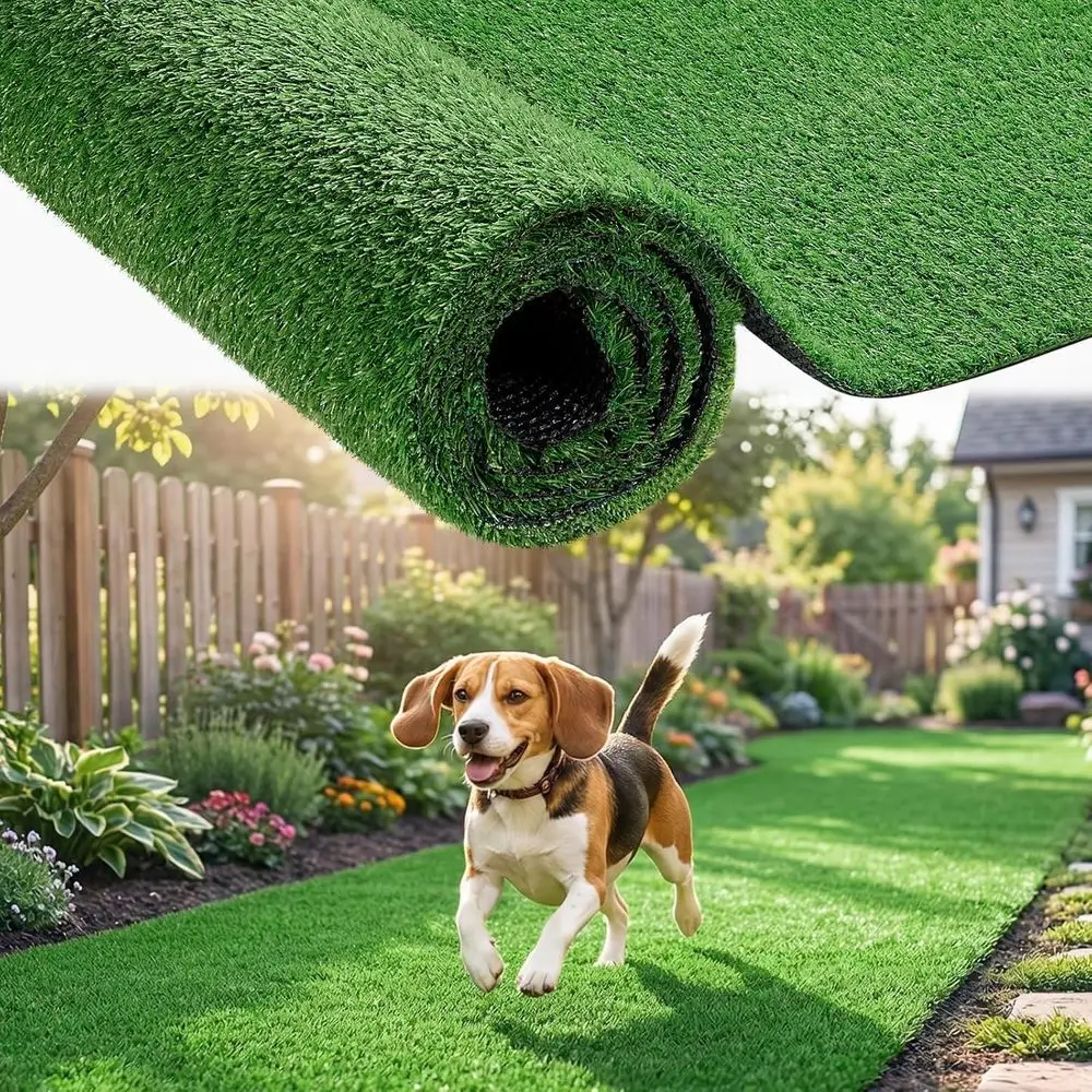 7 T x 12 T Artificial Grass Turf 0.4 Pile Height | Extra Large Realistic Fake Grass Rolls with Drainage Holes, Outdoor Indoor La
