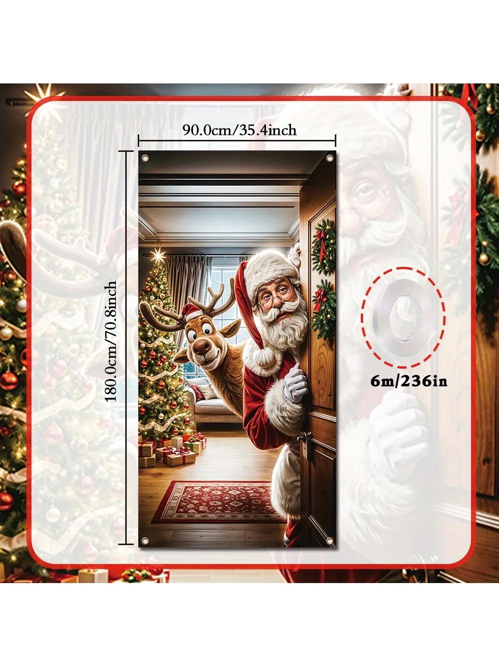 1 piece, Merry Christmas porch banner, Gift Santa applies to indoor outdoor front door home mural decoration