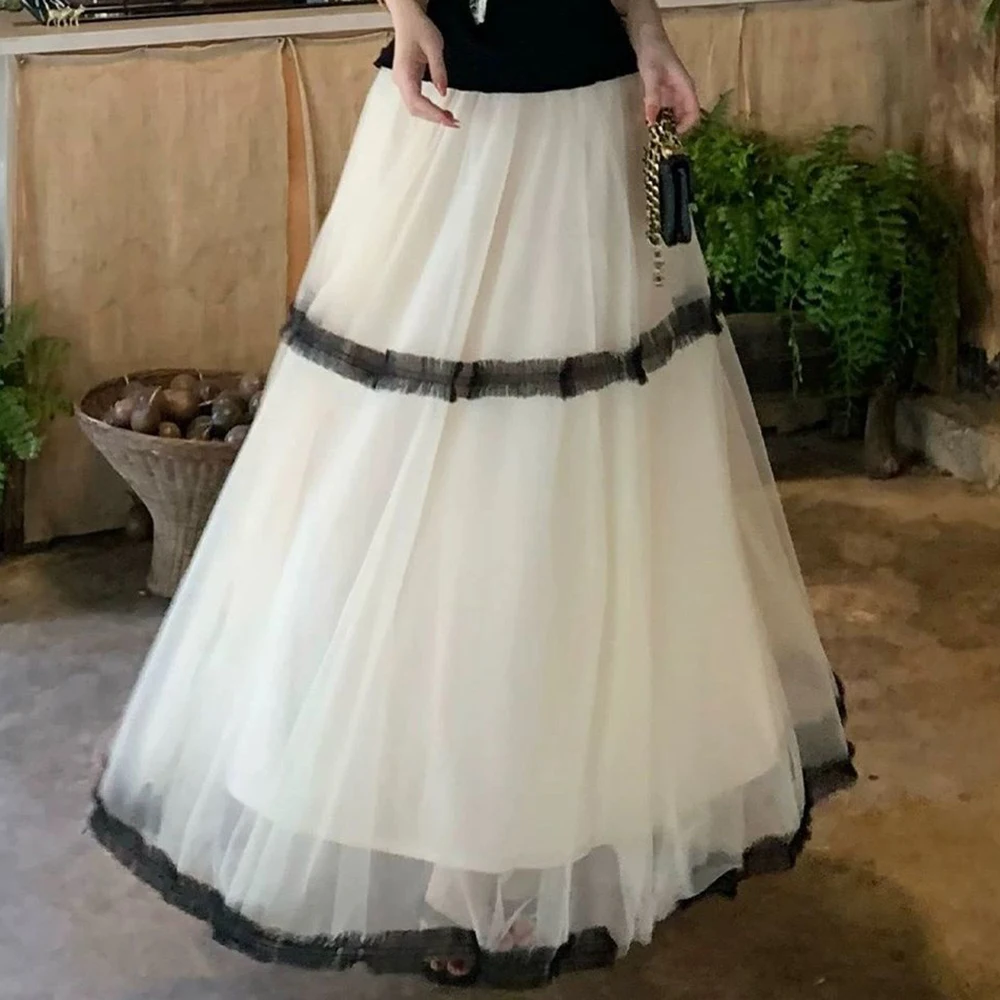 Gentle wind temperament suit women's summer new waist pinch lace splicing sleeveless top mesh skirt
