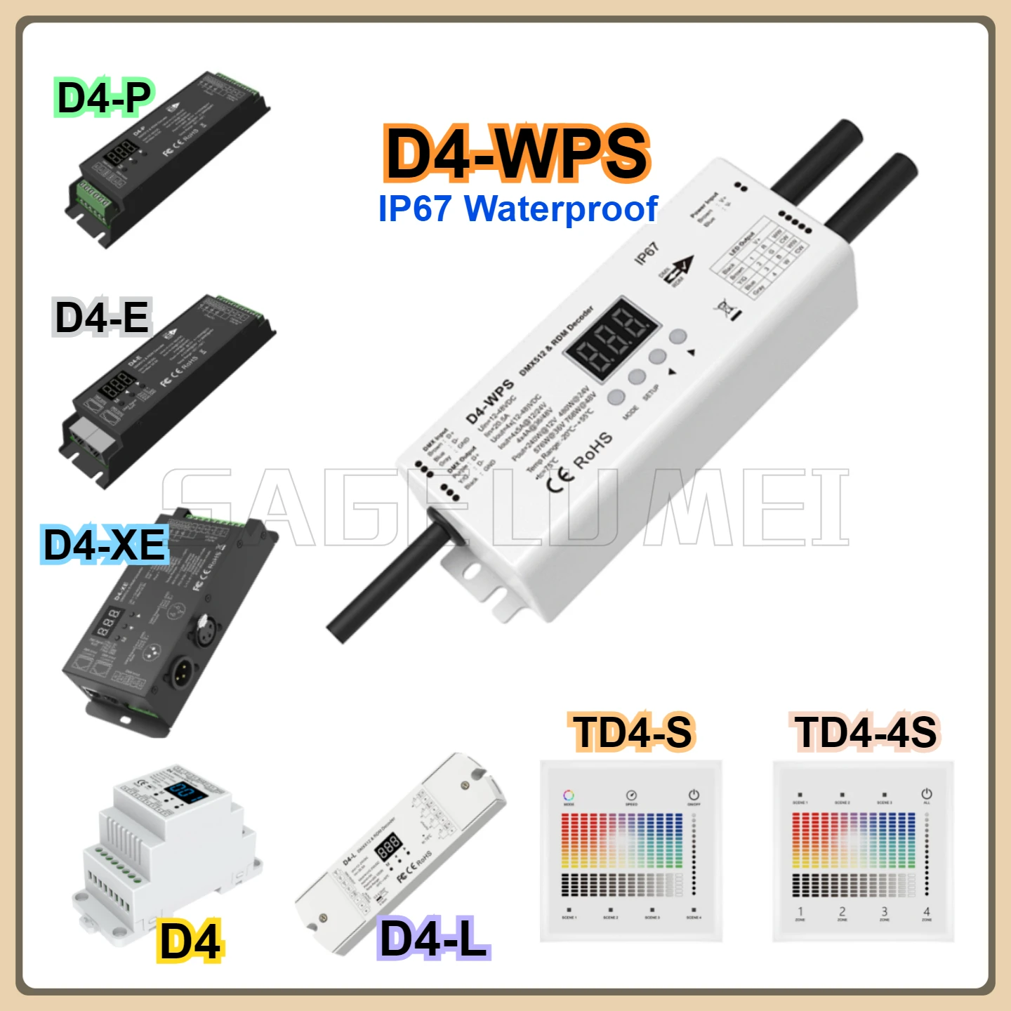 D4-WPS D4-E D4-XE D4-L TD4-4S DMX Decoder Numeric RGBW/Single Color/CCT RGB Led Panel Din Rail/Multiple Dimmer DMX512 Decoder