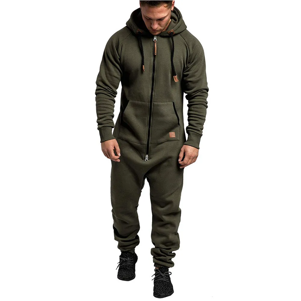 2024 new Sports Men Warm Fleece Onesie Fluffy Lounge Adult  One Piece Male Jumpsuits Hooded Onesies For Adult Running zip suit