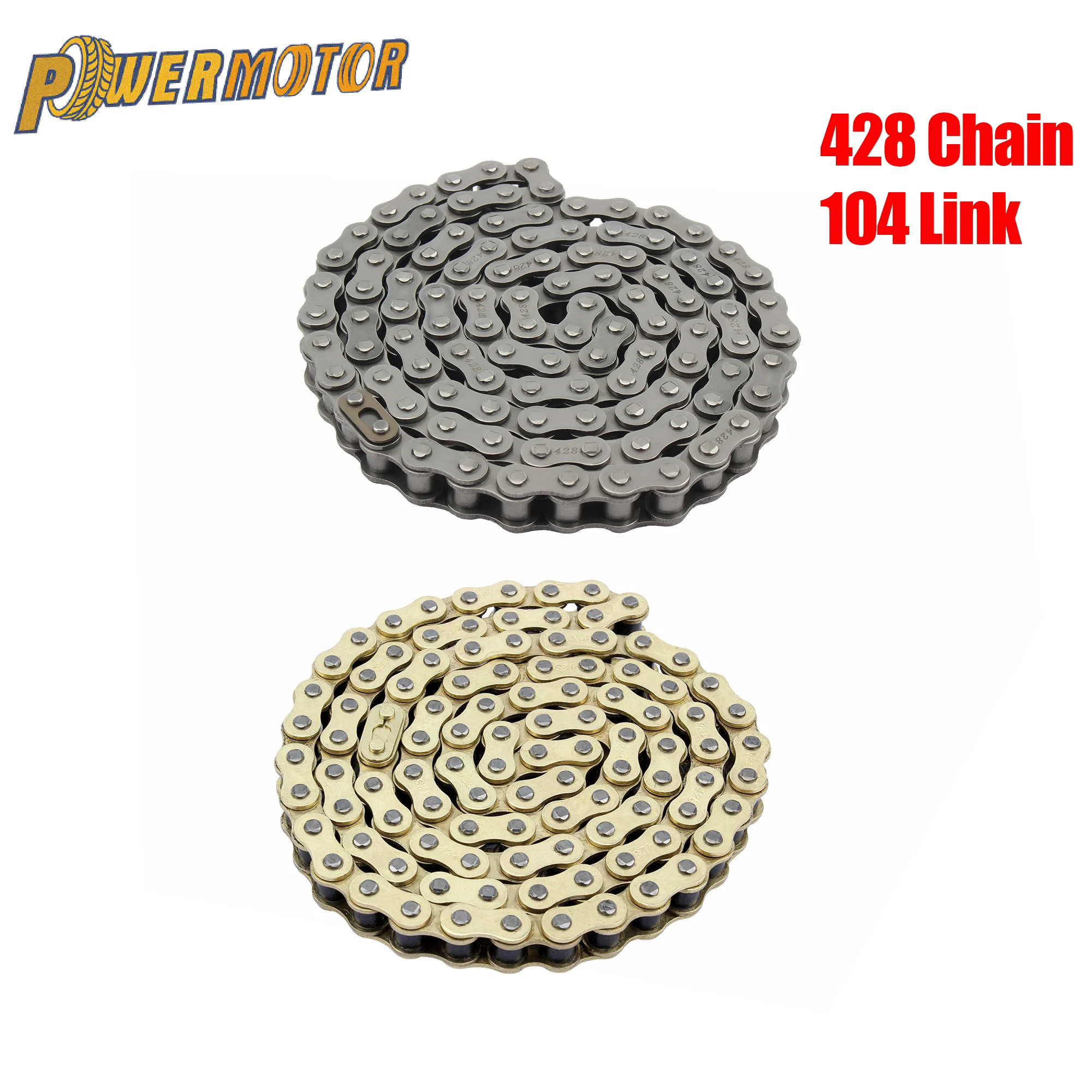 428 cadenas de motocicleta 104 eslabones cadena de transmisión para 50 70cc 90cc 110cc 125cc 140cc 150cc 250cc Dirt Bike Go Kart ATV Buggy Quad