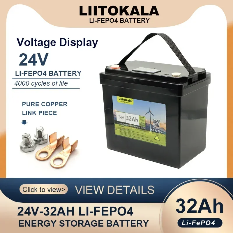 LiitoKala 24V 100Ah 60Ah 32Ah 8 strings LiFePO4 Battery packa for Boat Inverter Car lighter Batteries 29.2V Charger duty-free