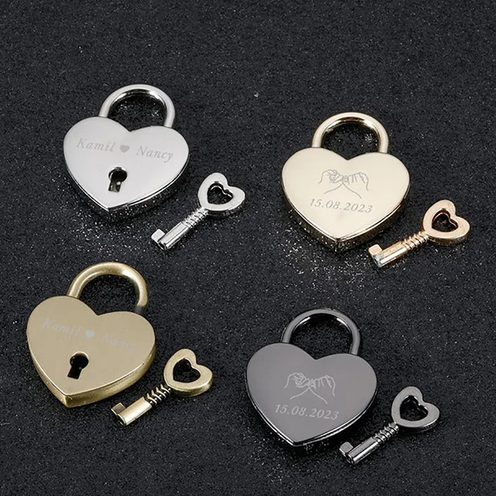 Candado de amor personalizado con nombre, fecha, candado de corazón con llave para pareja, novio, él, su aniversario de boda, regalo grabado