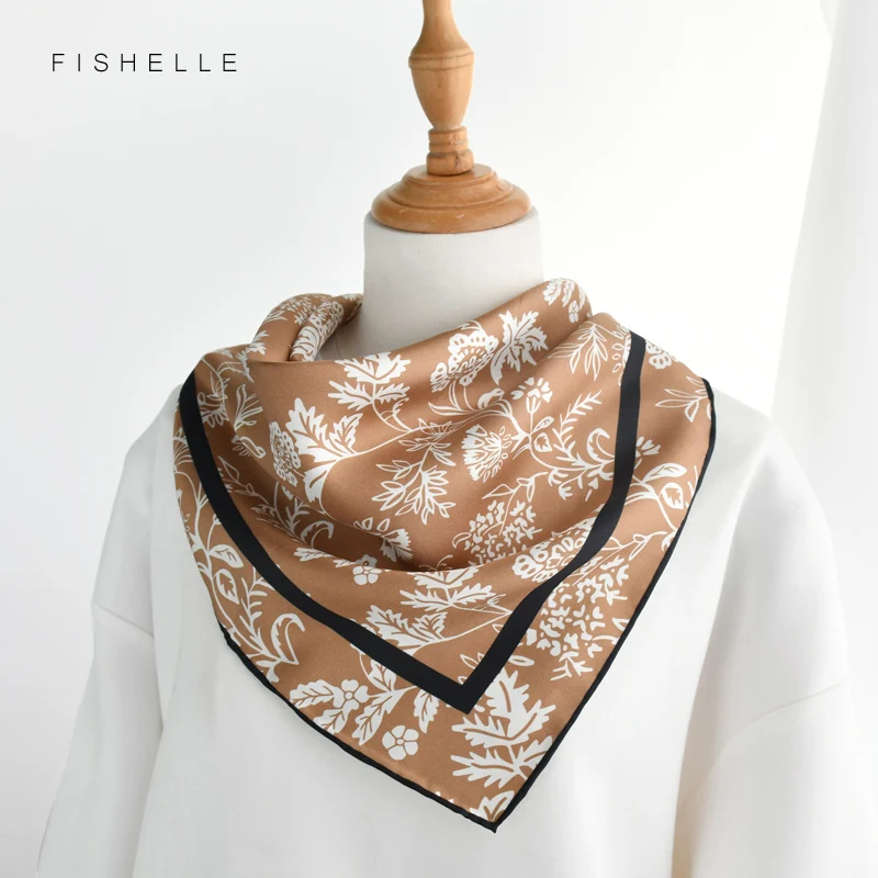 Camel luxury natural silk scarf women hijab printed flower 100% real silk twill scarves shawl 65cm square bandana ladies spring