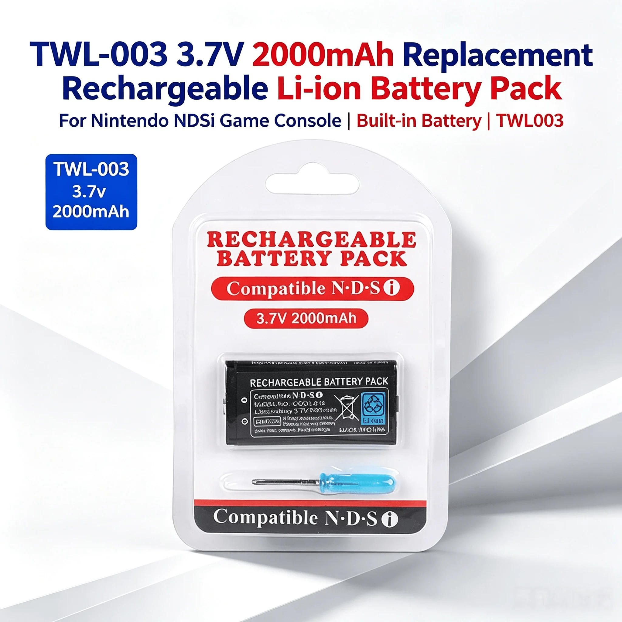 TWL‑003 3.7V 2000mAh Replacement Rechargeable Li‑ion Battery Pack For Nintendo NDSi Game Console Built‑in Battery TWL003