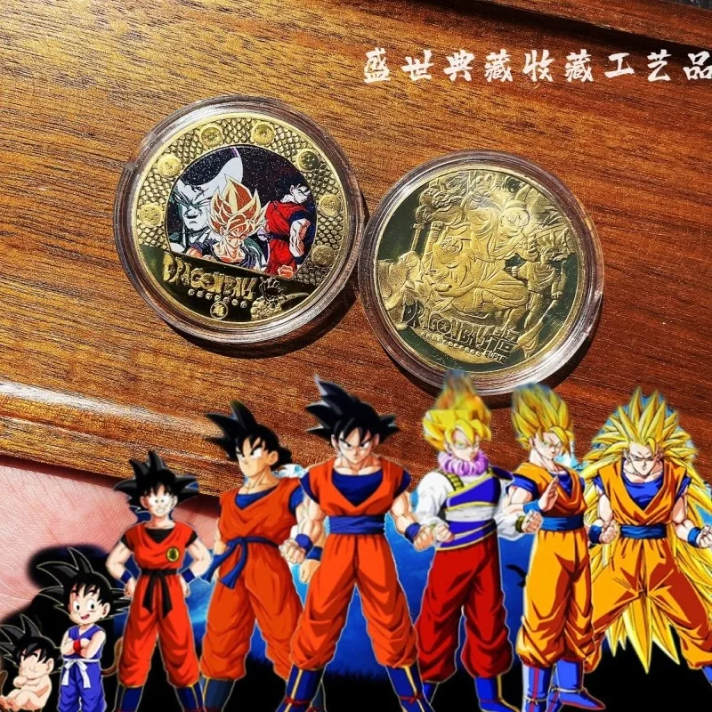 Dragon Ball Personagem de desenho animado Moeda comemorativa de metal Sun Wukong Anime Figura periférica Coleção de moedas Presente atacado