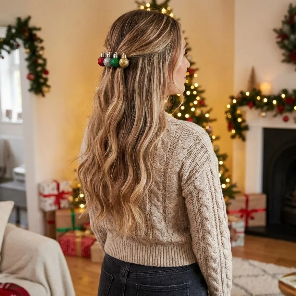 Creative Glitter Christmas Hair Clip Plastic Multicolored Xmas Ball Ponytail Clip Cute Christmas Hair Accessories Festive