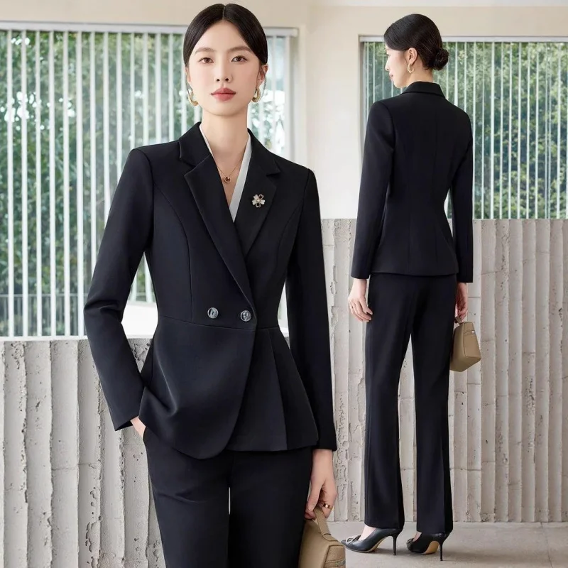 Blue Professional Suit Set for Women, Spring and Autumn, High-End Feel, Jewelry Store Workwear, Hotel Front Desk Reception Elega
