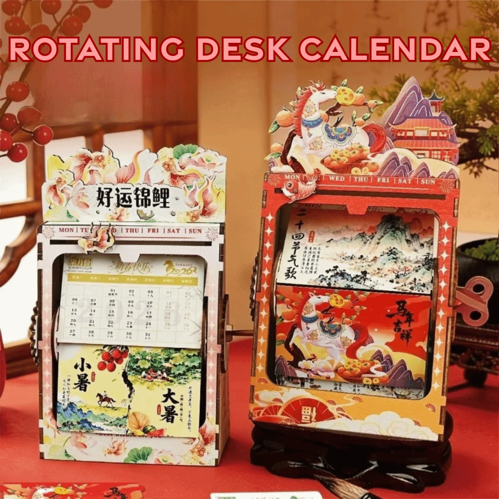 

DIY 2026 Rotating Desk Calendar Hand Crank Page Turning Horse Year Mechanical Desk Calendar Schedule Planner Office Home Gift