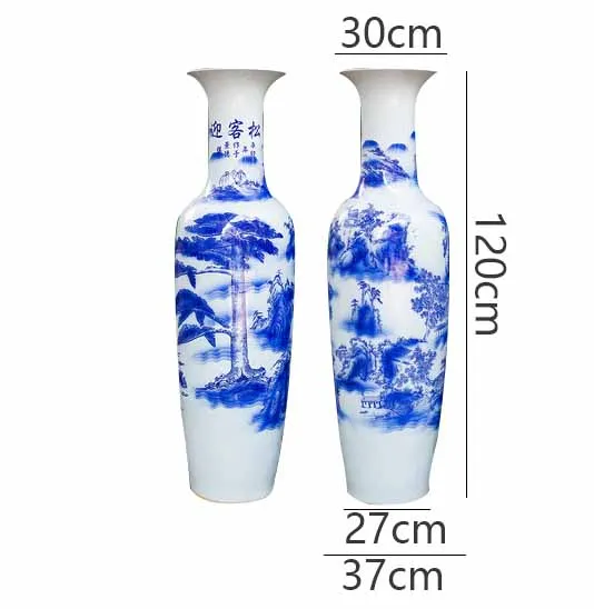 Home decoration large floor blue and white famous pine porcelain vase floor ceiling porcelain vase hotel lobbyist decoration