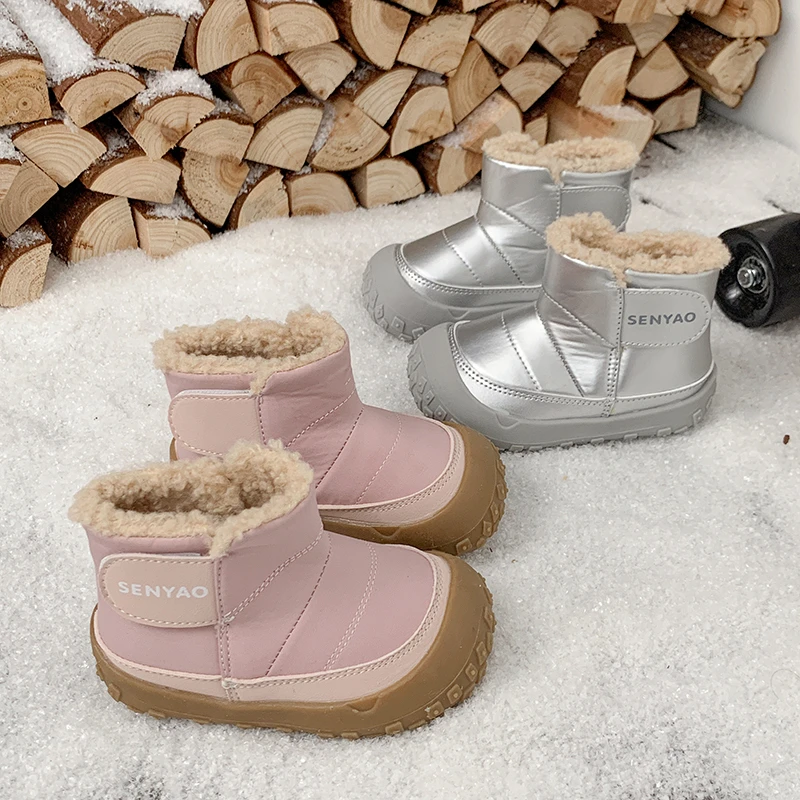 

Children Snow Boots Non-slip Toes Capped Kids Warm Boots with Thick Fur 2025 Winter New Girls Casual Fashion Boots Soft Bottom
