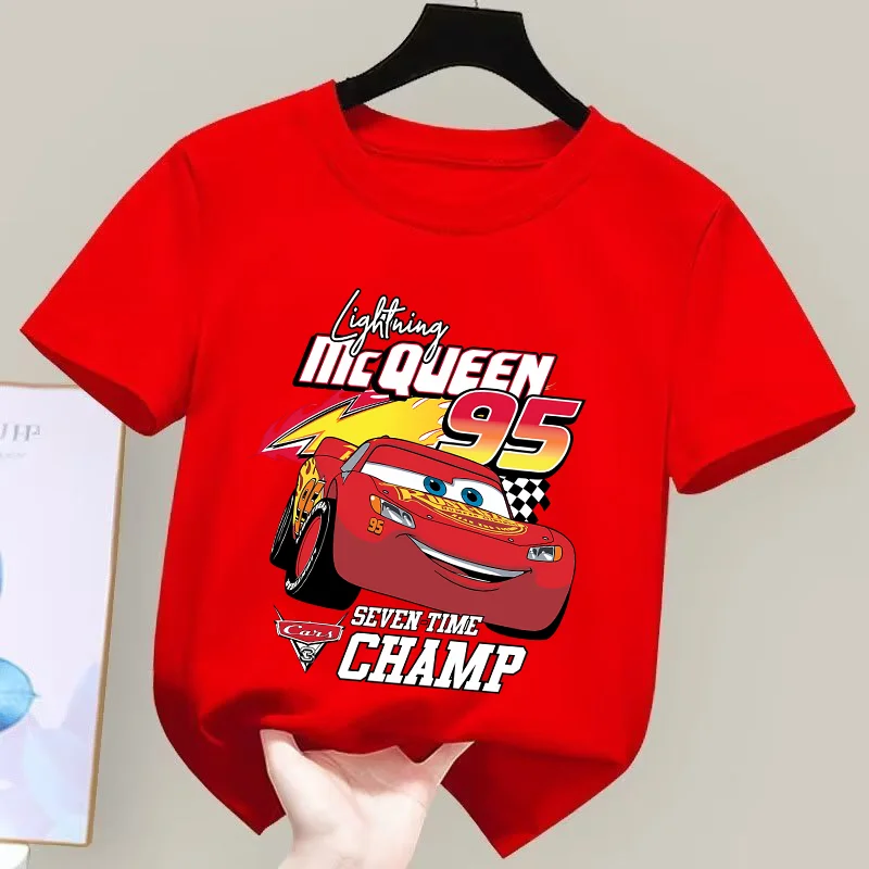 

Lightning McQueen Disney Cotton T-Shirt Boys Clothes Cartoon Anime Printed Toddler Tees Tops Summer Kids Cool Y2K Clothes Gift