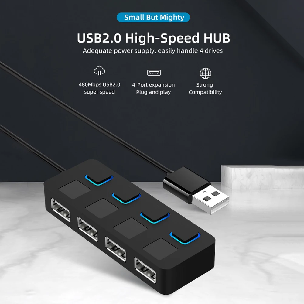 4 منافذ USB 2.0 Hub Splitter متعدد USB محول الطاقة المتوسع التوصيل تشغيل ملحقات الكمبيوتر للكمبيوتر المكتبي المحمول