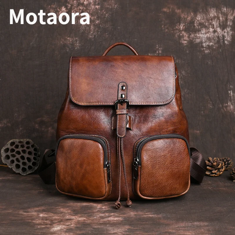 MOTAORA Vintage Backpacks For Women Genuine Leather Luxury Designer Bags 2024 New Cowhide Women\'s Travel Backpack Female Bag