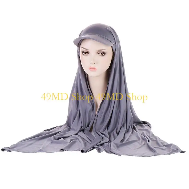 49MD Baseball Hat Tudung Hijab With Hat  Attached Tudung Hijab Sunscreeen Scarf