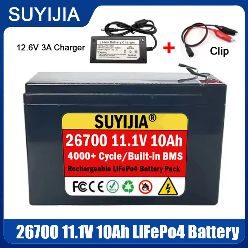 

Original 10000mAh 26700 11.1V/12V LiFePo4 Rechargeable Battery Pack Built-in BMS 4000+ Cycle Lithium Battery for Solar Lighting