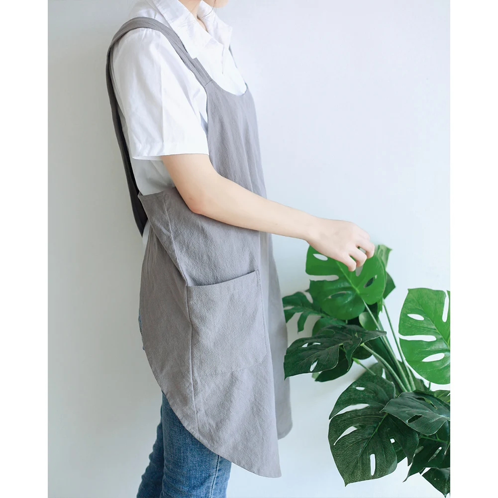 1PCS Cotton Linen Apron Women's Pinafore Apron Off Cross-Shoulder Straps Apron Korean Style Slip Off Cross-shoulder Straps Spaci