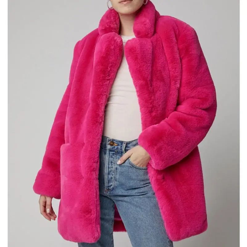 

New Women's Mid-Length Faux Fur Coat Loose Soft Lamb Velvet Warm Outerwear Street Style No Brand Registered Trademark