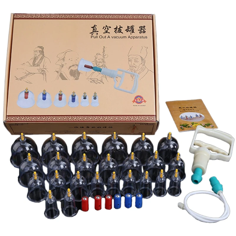Chinês Biomagnetic Vacuum Cupping Therapy Set, Ferramenta de alívio da dor, Body Relax, Massagem Músculos Apertados, Casa, 24Pcs