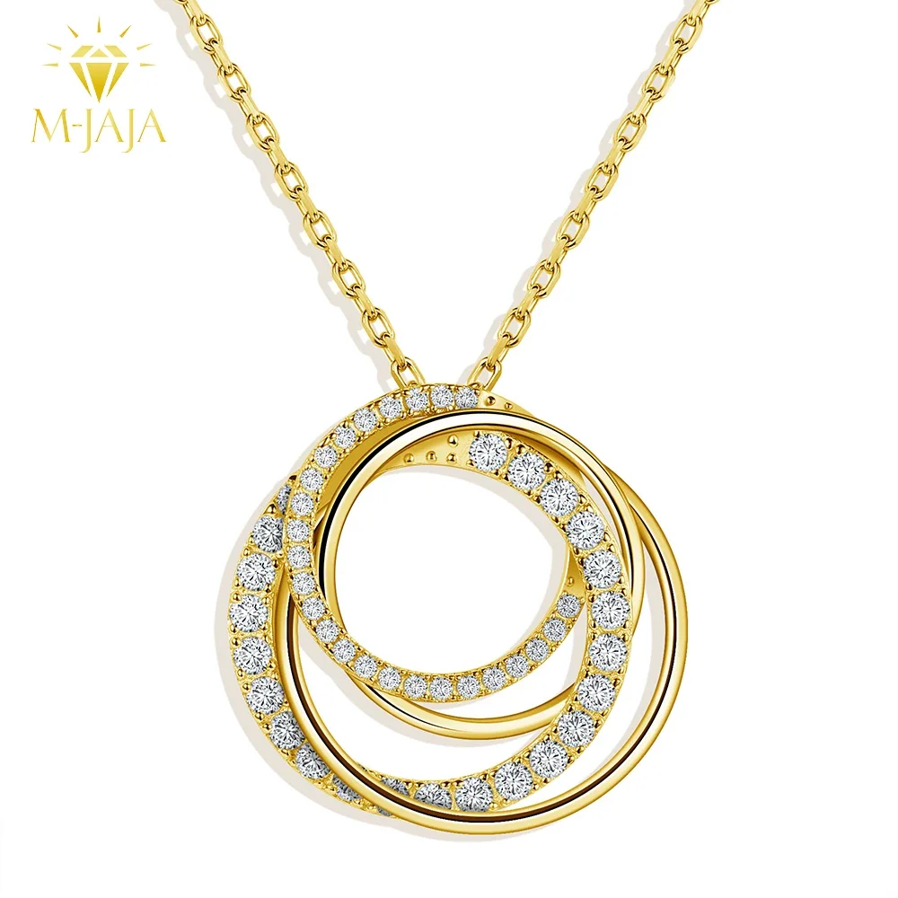 

M-JAJA Moissanite Four Circle Pendant Necklace for Women Gold Plated S925 Sterling Silver Multi Hoop Pendant Chain Fine Jewelry