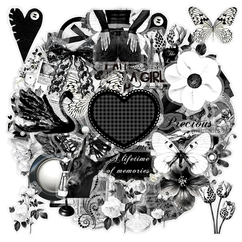 

10/30/50pcs Black White Art Ins Style Stickers Cool Aesthetic Decals DIY Luggage Phone Skateboard Transparent Sticker Decoration