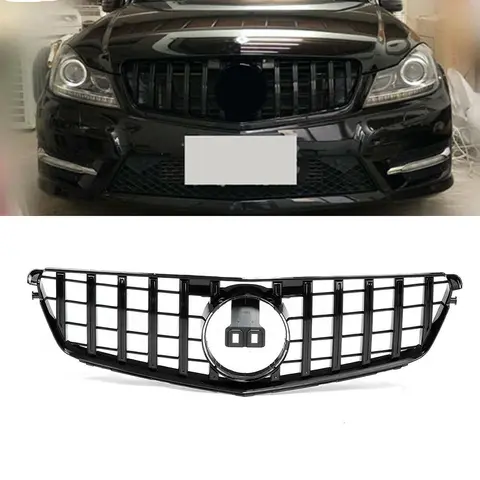 GT Style Upper Bumper Hood Mesh Grid Front Grille Racing Grill For Mercedes Benz C Class W204 C180 C200 C250 C300 C350 2008-2014