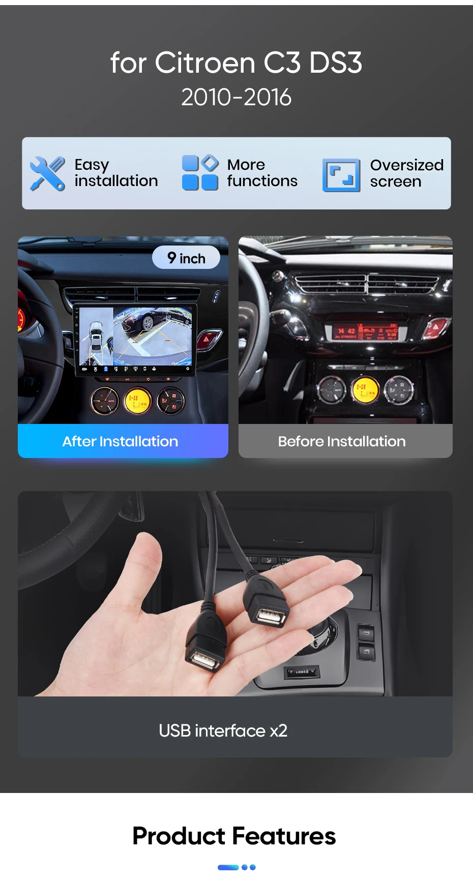 Junsun Android Auto Autoradio für Citroen C3 DS3 2010 2011 2012 2013 2014 2015 2016 Multimedia Wireless Apple CarPlay Intelligente Systeme IPS Touchscreen Stereo Videoplayer 2 Din Autoradio Head Unit Navigation BT GPS 4G WIFI FM AM DSP RDS SWC – Detail 7