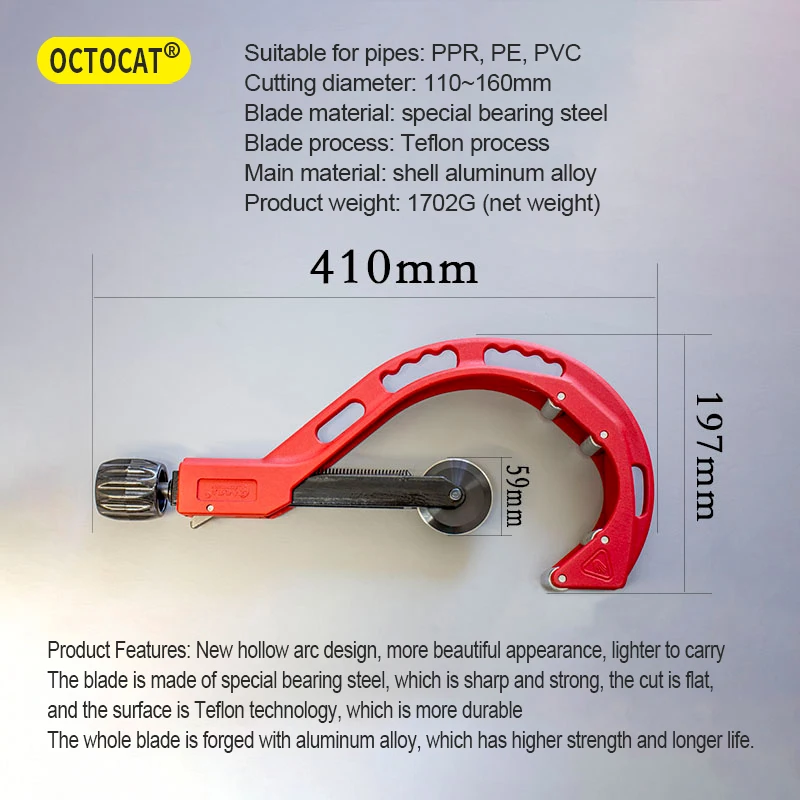 Tipo di rullo Tagliatubi in acciaio inossidabile Forbice metallica 110-200mm PVC/PP/PE Cuscinetto Tagliatubi Tubo di rame Utensili da taglio