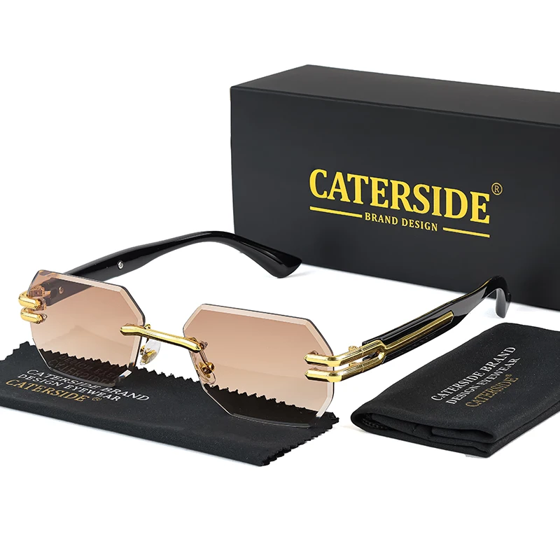 CATERSIDE Retro Randlose Sonnenbrille für Herren, polygonaler Metallrahmen, hochwertige Damen-Sonnenbrille, Outdoor-Reisegeschenk, Sommer-Stil – Detail 8