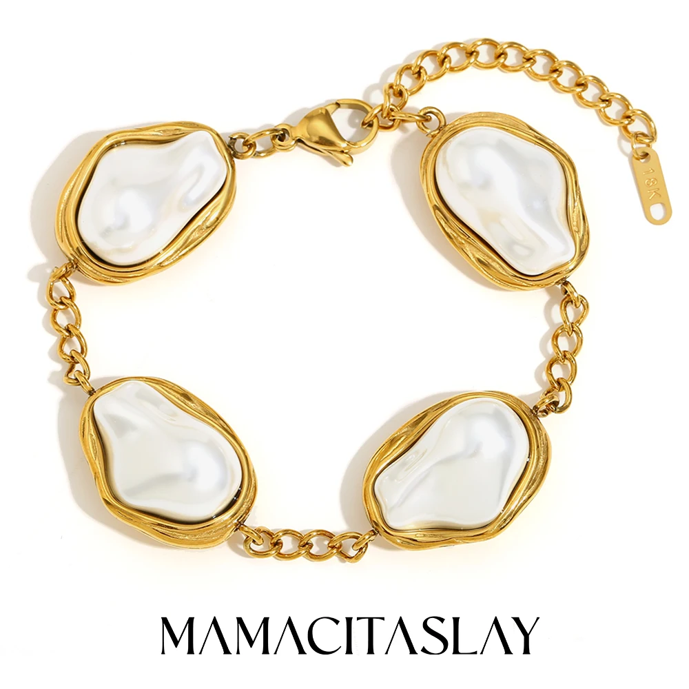 

MamacitaSlay Classic Four Imitation Baroque Pearls bracelets Waterproof stainless steel women's jewelry accessories women