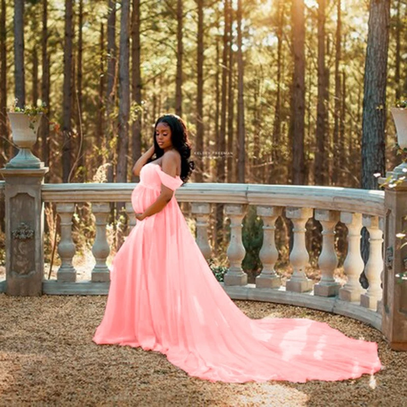 European and American Women's Chiffon Pregnant Women's Trailing Short Sleeved Jumpsuit Long Skirt Photography Dress