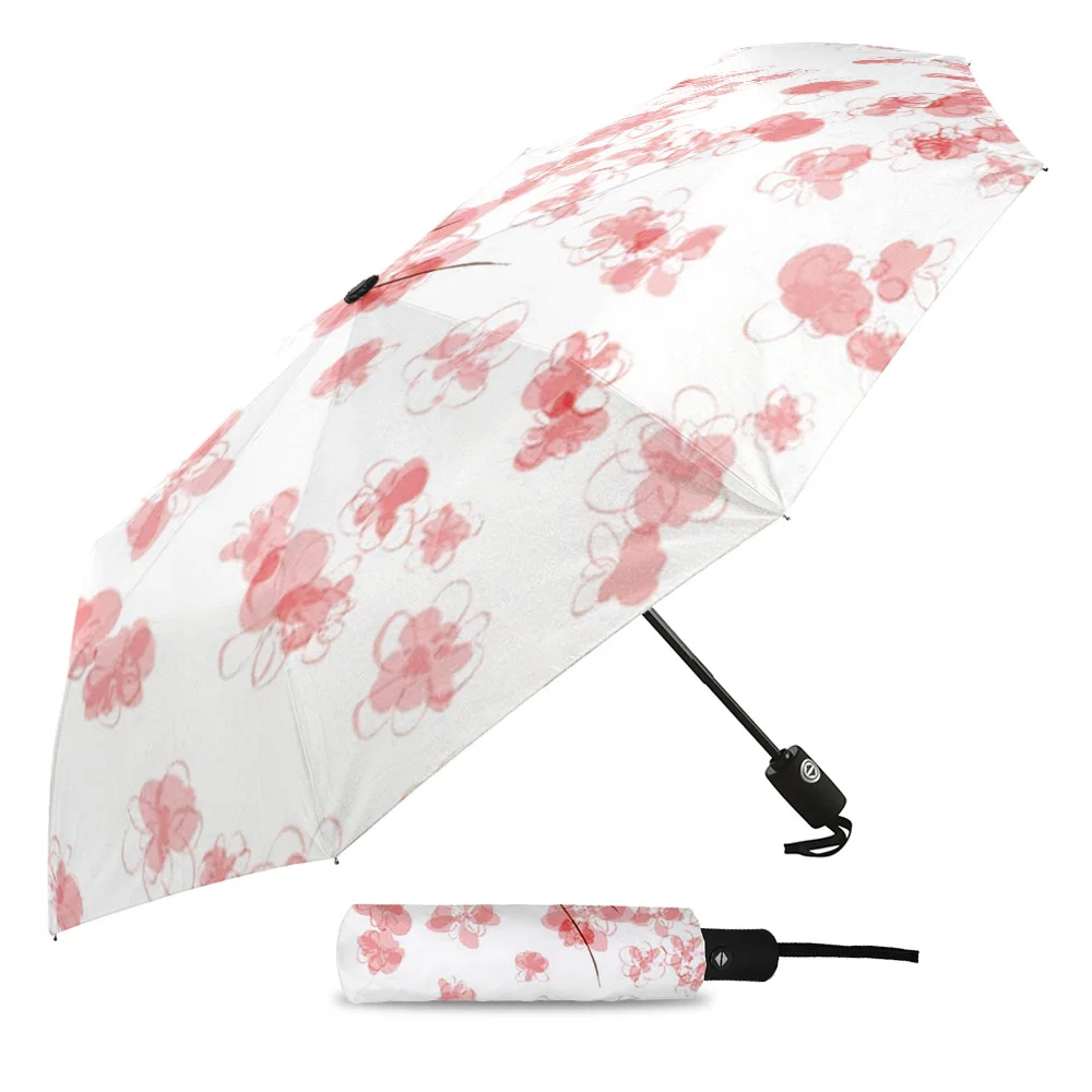 Pink Flower Sakura Cherry Blossoms Creative Umbrella Rain Women Automatic Three Folding Umbrellas Windproof Parasol Parapluie